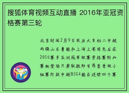 搜狐体育视频互动直播 2016年亚冠资格赛第三轮